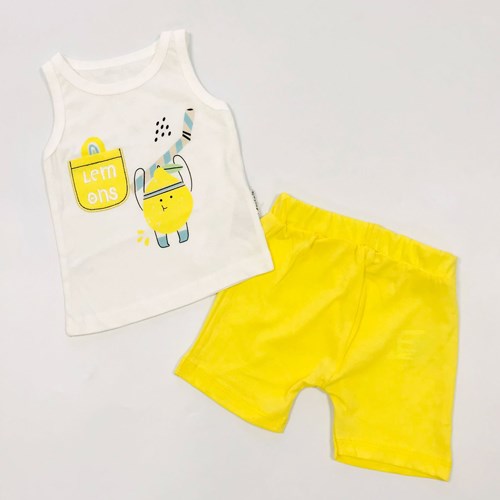 Limon Figürlü Sıfır Kol Sweatshirt Şortlu Yazlık Bebe Takım